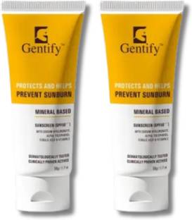 gentify Sunscreen - SPF 50 PA+++ Mineral Based Sunscreen with Vitamin C, E & Hyaluronic Acid Pack of 2