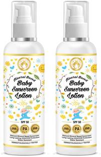 Mom & World Sunscreen - SPF 50 PA+++ Baby Sunscreen Lotion, Spf 50 Pa+++, Uva/Uvb Protection, 120 ml - Pack of 2