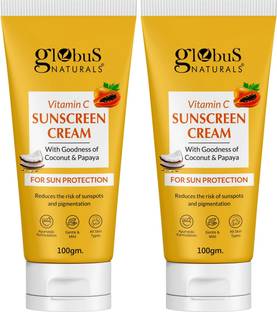 Globus Naturals Sunscreen Vitamin C Cream For Sun Protection All Skin Types, Set of 2