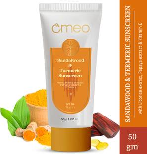 Omeo Sunscreen - SPF 50 PA++++ Sandalwood & Turmeric Sunscreen - For Even Toned & Glowing Skin UV Protection
