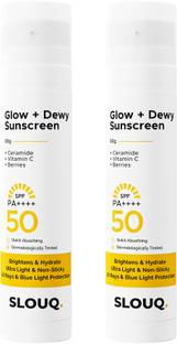 SLOUQ Sunscreen - SPF 50 PA++++ Glow&Dewy Sunscreen SPF 50-UVA/B, Blue Light Protection, with Ceramide+Vitamin C