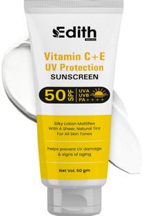 EDITH NATURALS Sunscreen - SPF 50 PA+++ Lightweight Gel Sunscreen | No White Cast | For men & Women