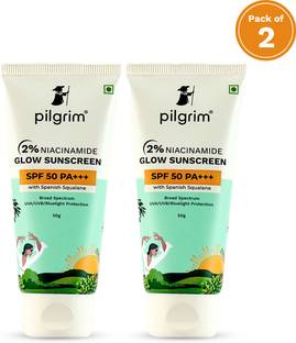 Pilgrim Sunscreen - SPF 50 PA+++ 2% Niacinamide Glow Sunscreen SPF 50 PA+++ Broad Spectrum UVA/UVB Pack of 2
