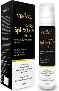veraku Sunscreen - SPF 50 PA++++ For Men - UVA & UVB Protection | No White Cast | Non-Sticky | Non-Comedogenic