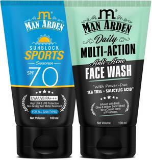 Man Arden Sunscreen - SPF 50 PA+++ Sun Block Sports Sunscreen SPF 70 + Daily Multi-Action Anti Acne Face Wash