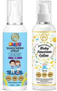 Mom & World Sunscreen - SPF 50 PA+++ Kids Sunscreen Spray SPF 50 + Sunscreen Lotion Combo
