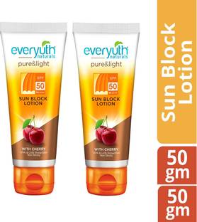 Everyuth Naturals Sunscreen - SPF 50 PA++++ Pure and Light Sun Block Lotion UVA & UVB Protection With Cherry