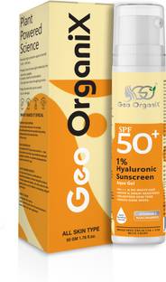 GEO ORGANIX Sunscreen - SPF 50 PA+++ 1% Hyaluronic Acid Sunscreen Gel SPF 50 PA+++ with Vitamin C & Niacinamide