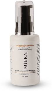 Miera Sunscreen - SPF 50 PA++ Sunscreen SPF 50++ UVA/UVB Protection | Lightweight, Sweat & Water-Resistant