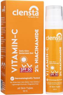 Clensta Sunscreen - SPF 50 PA+++ Vitamin C Daily Glow Sunscreen Gel UVA/UVB With Niacinamide For Reduces Tan