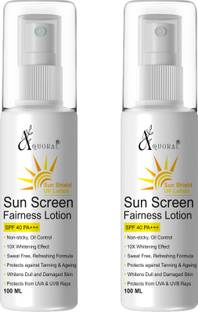 AQUORAL Sunscreen - SPF 40 PA+++ - Sunscreen Fairness Lotion SPF 40 PA+++, Tan Free Skin,100 ml,Pack Of 02