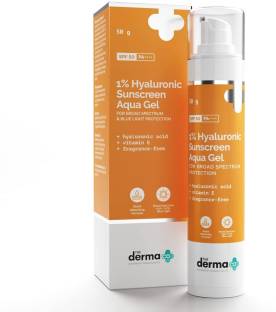 The Derma Co Sunscreen - SPF 50 PA++++ 1% Hyaluronic Sunscreen Aqua Ultra Light Gel with SPF 50 PA++++ For Broad Spectrum, UV A, UV B & Blue Light Protection