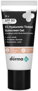 The Derma Co Sunscreen - SPF 60 PA++++ 1% Hyaluronic Tinted Sunscreen SPF 60 Gel, PA++++, No White Cast, Lightweight
