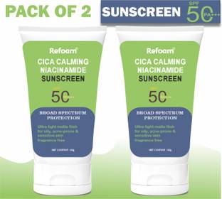 REFOAM Sunscreen - SPF 50+++ PA+++ CICA Niacinamide Face Sunscreen SPF 50 PA+++ UV Protection, Oily Acne Prone Skin