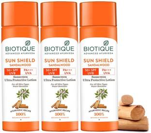 BIOTIQUE Sunscreen - SPF 50 Sun Shield Sandalwood Lotion (120 * 3)