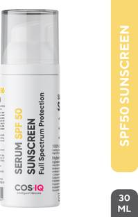Cos-IQ Sunscreen - SPF 50 PA++++ SunProtect SPF-50 Outdoor Sunscreen Serum SPF 50 PA+++ 30ml | Only 2 Drops Full Coverage | Skin Safe, Matte Finish, Oil Free, Water Resistant, Broad Spectrum