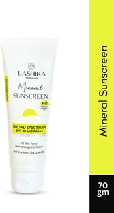 Lashika Sunscreen - SPF 50 PA+++ Mineral Sunscreen SPF 30 and PA+++ for all Skin Types - Dry Touch, UVA & UVB Protection, Long Lasting, Paraben Free for Men, Women, 70 Gm