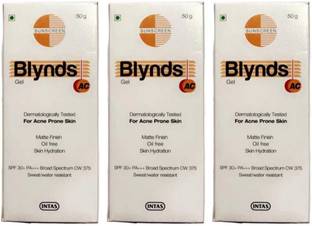 Blynds Sunscreen - SPF 50 PA+++ AC Gel - Water Resistant & Sweat Resistant Sunscreen Gel 50G( Pack of 3)