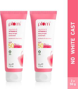 Plum Sunscreen - SPF 50 PA+++ Squalane & Vitamin E Dewy-Bright Sunscreen | No White Cast - Pack of 2