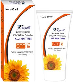 Knoll Sunscreen - SPF 50 PA+++ with UVA/UVB Sun Protection, Broad Spectrum, Vitamin E Lotion | (Pack of 2)