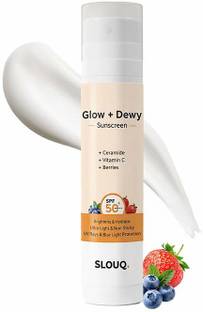 SLOUQ Sunscreen - SPF 50 PA++++ Glow+Dewy Sunscreen SPF 50-UVA/B, Blue Light Protection, with Ceramide+Vitamin C