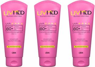 UVmed Sunscreen - SPF 60 PA++++ Tinted Sunscreen Cream Pack of 3
