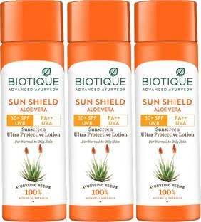 BIOTIQUE Sunscreen - SPF 50 Sun Shield Aloe Vera Lotion SPF 30+ ( 120* 3)