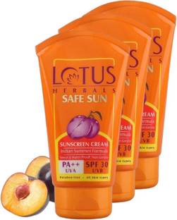 LOTUS HERBALS Sunscreen - SPF 30 PA++ Safe Sun Sunscreen Cream SPF 30 PA++(Pack of 3)