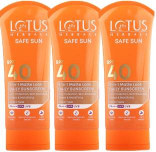 LOTUS HERBALS Sunscreen - SPF 40 PA+++ HERBALS 3-in-1 Matte Look Daily Sunblock ( Pack of 3 ) ( 50g * 3 )