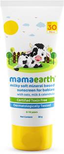 Mamaearth Sunscreen - SPF 30 PA+++ Milky Soft Mineral Based Sunscreen With Oats, Milk and Calendula for Babies