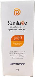Dermarex Sunscreen - SPF 50 PA+++ Sunface Silicone Sunscreen Gel|Clincally Proven| Specially for Face & Neck