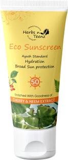 Herbs n Teenz Sunscreen - SPF 50 PA++++ Eco Lightweight & Hydrating Sunscreen SPF 50 PA++++ for UVA/B & Blue Protection