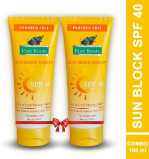 Pure Roots Sunscreen - SPF 40 Sun Block Lotion Uva & Uvb Protection For Men & Women Pack of 2