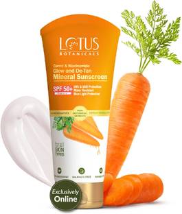 Lotus Botanicals Sunscreen - SPF 50 PA++++ Carrot & Niacinamide Glow and De-Tan Mineral Sunscreen SPF 50+ PA++++
