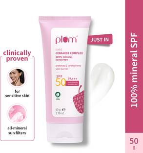 Plum Sunscreen - SPF 50 PA+++ Oat & Ceramide Complex 100% Mineral SPF 50 Sunscreen for Sensitive Skin