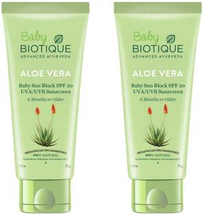 BIOTIQUE Sunscreen - SPF 50 ALOE VERA BABY SUN BLOCK SPF20 UVA/UVB 50 ML (PACK OF 2)