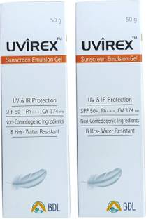 UVIREX Sunscreen - SPF 50 PA++++ Sunscreen Emulsion Gel with SPF 50 Pack of 2