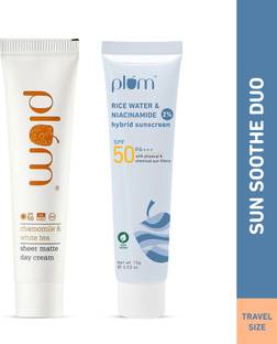 Plum Sunscreen - SPF 50 PA+++ Sun Protection Duo | Soothing Chamomile & Brightening Niacinamide | Travel Size