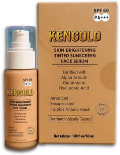 KENGOLD Sunscreen - SPF 60 PA++++ Tinted Sunscreen Serum with Glutathione,Arbutin,Kojic Hyaluronic Acid & VitaminC