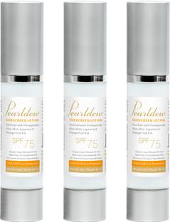 Pearldew Sunscreen - SPF 75 PA+ Lotion | With Aloe Vera | UVA & UVB Protection Pack of 3