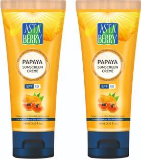 ASTABERRY Sunscreen - SPF 30, Pack 2 (2 x 100ml) Papaya Sunscreen Creme SPF 30 - With Papaya Extract | Dermatologist Formulated