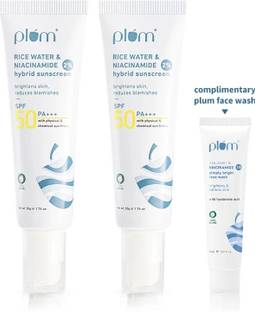 Plum Sunscreen - SPF 50 PA+++ 2% Niacinamide & Rice Water Sunscreen | No White Cast + Free Face Wash