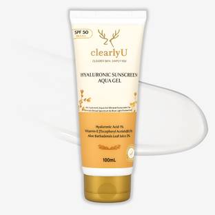 clearlyU Sunscreen - SPF 50 PA++++ Hyaluronic Sunscreen Aqua Gel | Mineral Gel with Aloe and Vitamin E | 100 ml