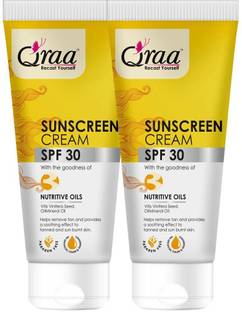 Qraa Sunscreen - SPF 30 PA++++ Sunscreen Cream SPF 30|Helps Remove Tan|Helps in Sun Burn|Pack of 2|(100gm*2)