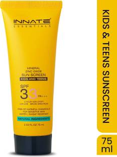 INNATE Sunscreen - SPF 33+ PA+++ Mineral Zinc Oxide Sunscreen Lotion for Kids & Teens with Natural Ingredients