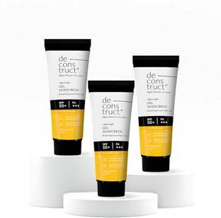 deconstruct Sunscreen - SPF 55+ PA+++ Lightweight Gel Sunscreen | No White Cast | For men & Women | Pack of 3