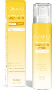 GLOW Q Sunscreen - SPF 70 PA+ Sunscreen Collagen Boosting SPF 70+ Peptide Complex Anti UVA Zero White cast