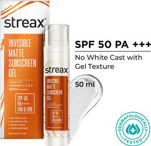 Streax Sunscreen - SPF 50 PA+++ Invisible Matte Gel Sunscreen SPF 50 PA+++|Water Resistance, No white cast