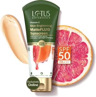 Lotus Botanicals Sunscreen - SPF spf 50 PA+++ Vitamin C Skin Brightening MatteFluid Sunscreen|SPF 50 PA+++, No White Cast