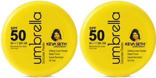 KEYA SETH AROMATHERAPY Sunscreen - SPF 50 PA+++ Umbrella Sunscreen Powder SPF 50 with PA+++ UV Protection, Sweat Resistant Formula, Makeup Setting & Finishing Loose Powder, Enriched with Micronized Zinc Oxide for Oily Skin (Pack of 2)